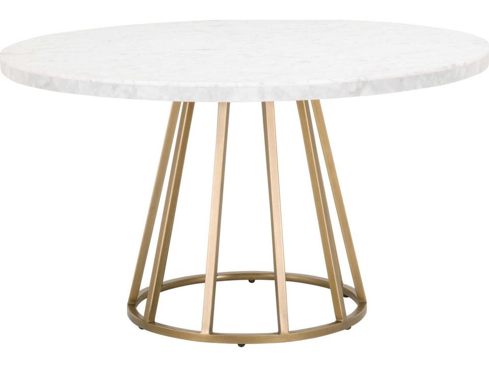 Turino 54-Inch Round White Carrera Marble Brushed Gold Dining Table