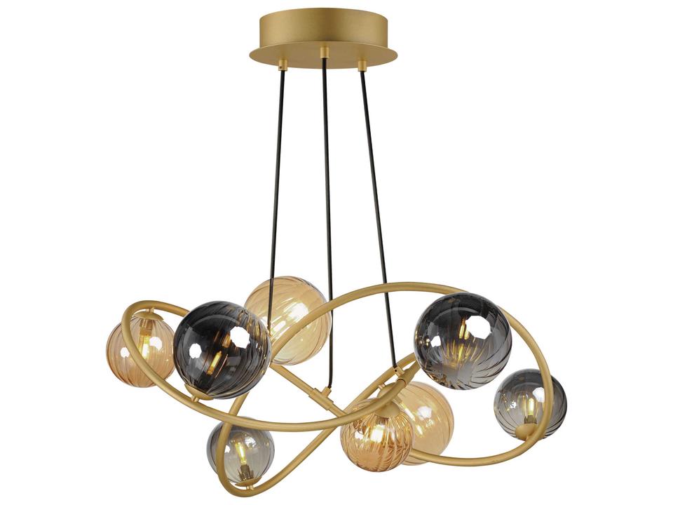Planetary 8-Light Gold LED Globe Chandelier with Amber and Smoke Shades