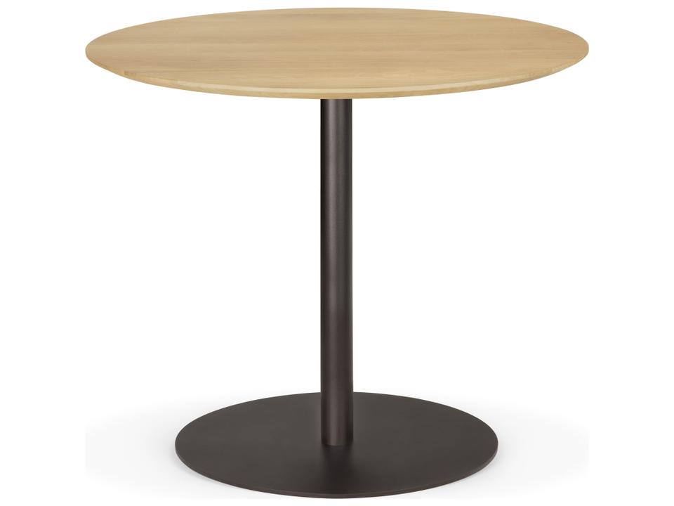 Blend Dining Table Varnished Oak Top Dark Bronze Base Round