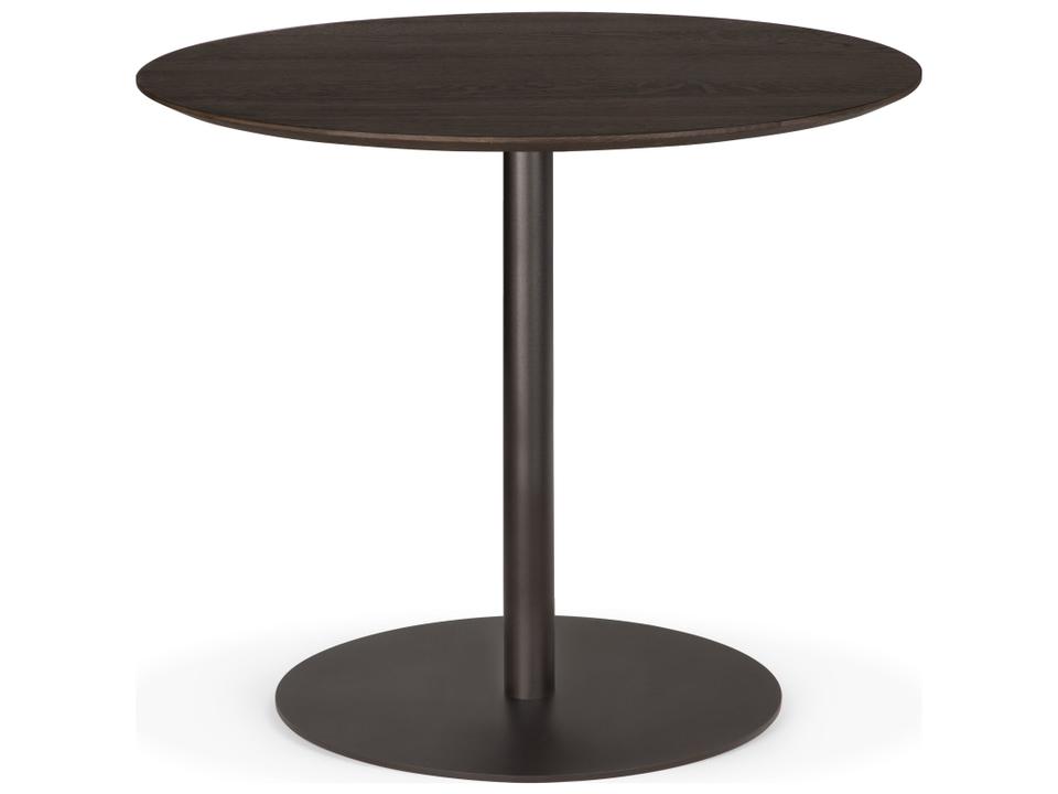 Blend Dining Table Varnished Oak Top Brown Dark Bronze Base Round