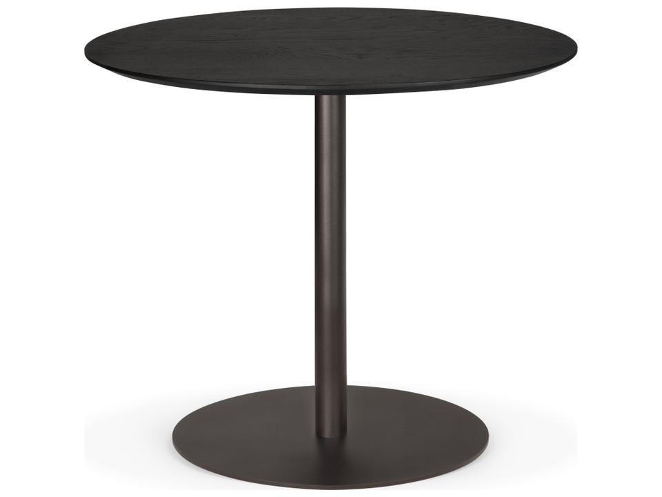Blend Dining Table Varnished Oak Top Black Dark Bronze Base Round