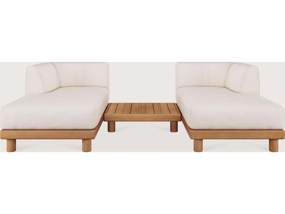 Monocle Modular Teak Sectional Sofa with White Cushions
