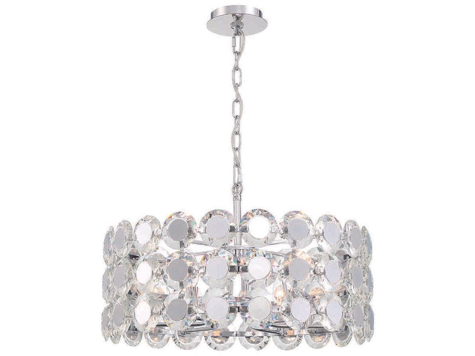 Perrene 6-Light Chrome Crystal Drum Geometric Linear Chandelier