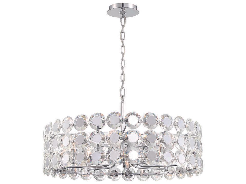 Perrene 8-Light Chrome Crystal Drum Geometric Linear Chandelier