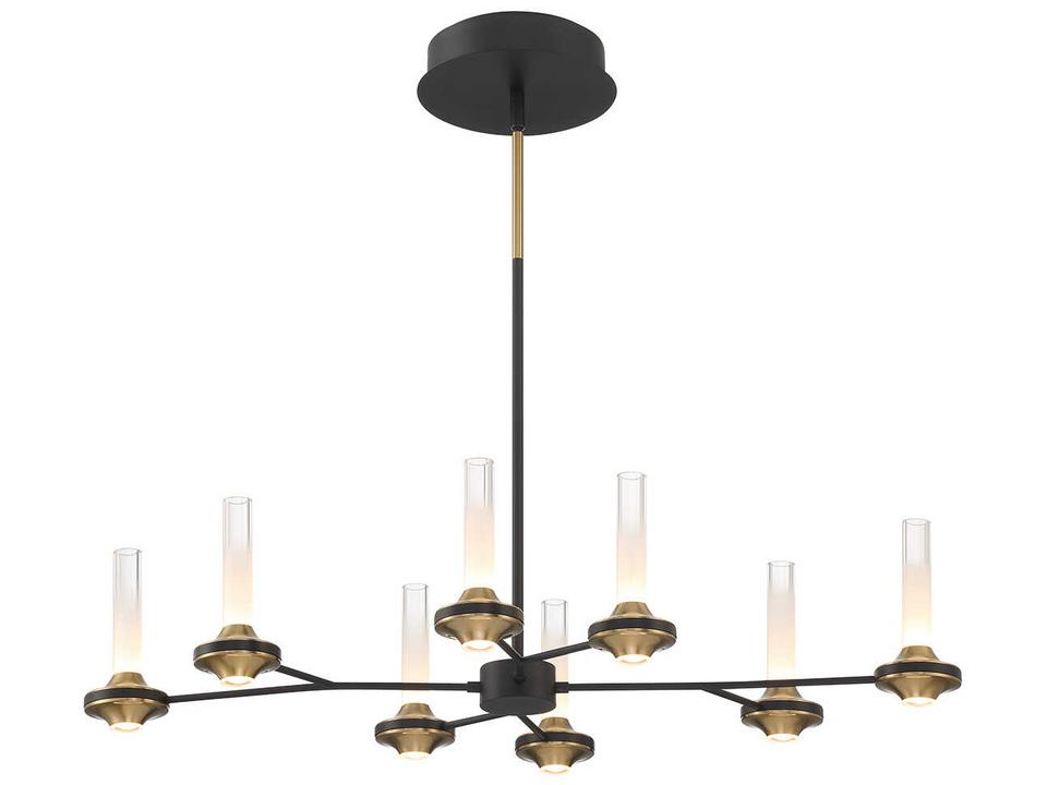 Torcia 16-Light Integrated LED Linear Chandelier in Black with Brass Accents