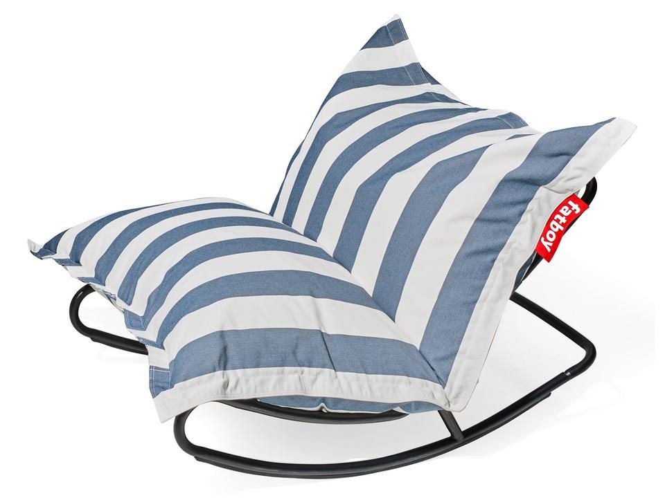 Original Bean Bag Chair Rock 'n Roll Rocker Bundle in Stripe Ocean Blue