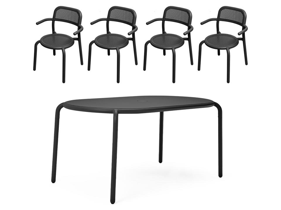 Toni Tavolo Dining Set with Armchairs in Anthracite