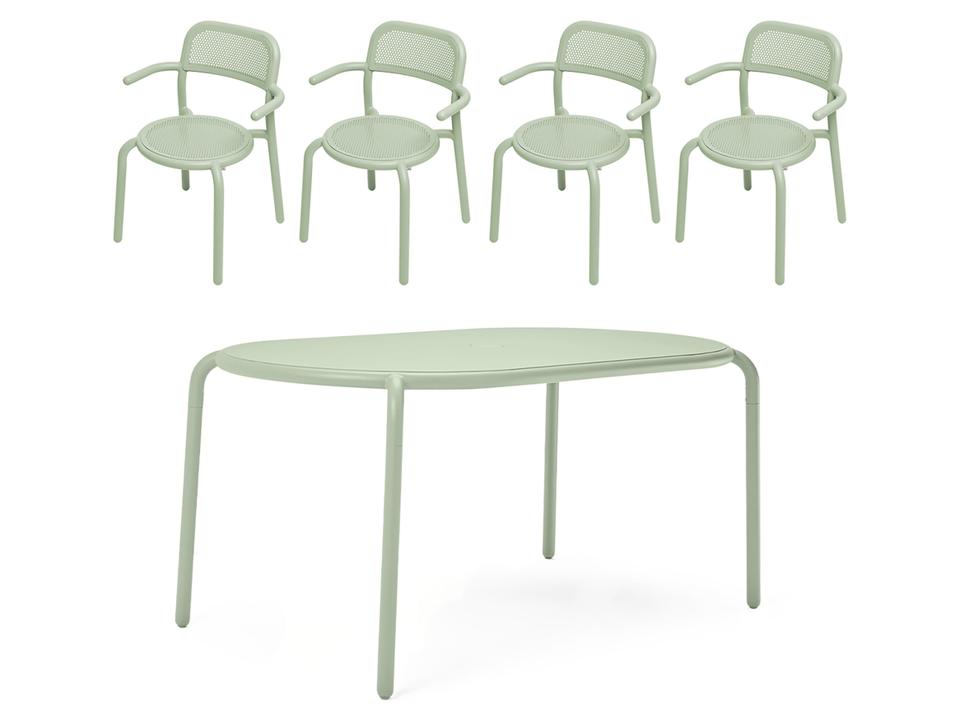Toni Tavolo Dining Set with Armchairs in Mist Green