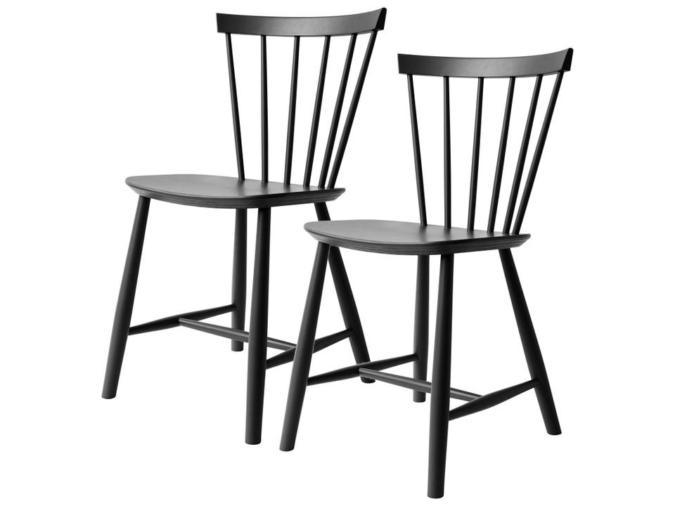 J46 Beech Wood Black Armless Dining Chair Set of 2