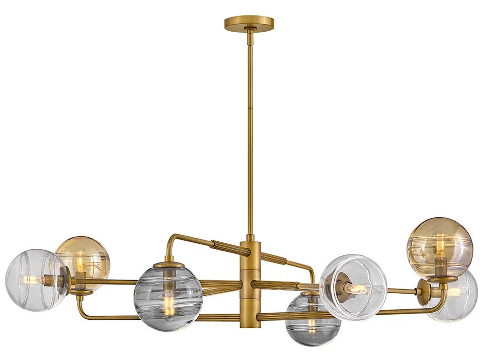 Oberon 8-Light Heritage Brass Chandelier with Multi-Colored Swirl Glass