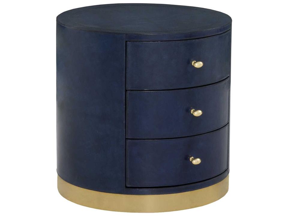 Harper Round Leather End Table with 3 Drawers