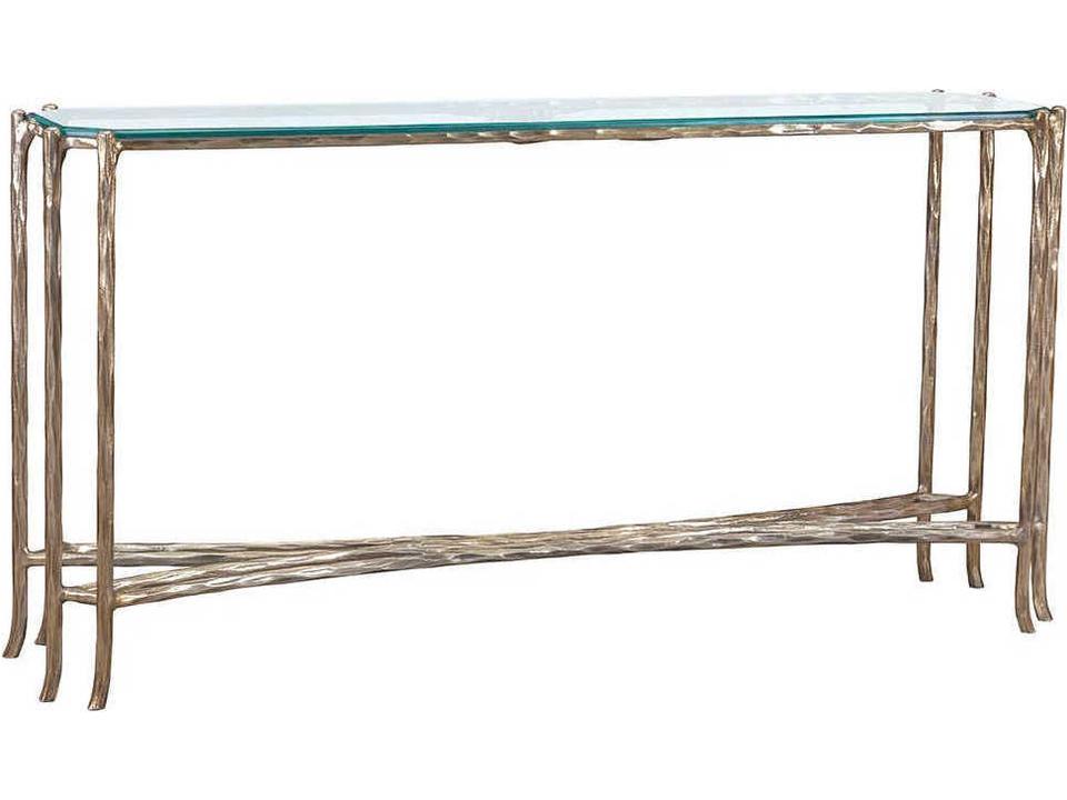 Monier Rectangle Console Table in Antique Gold with Glass Top