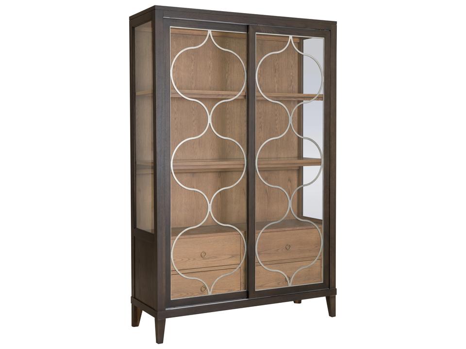 Maxwell Oak Wood Display Cabinet with Glass Doors and LED Lighting