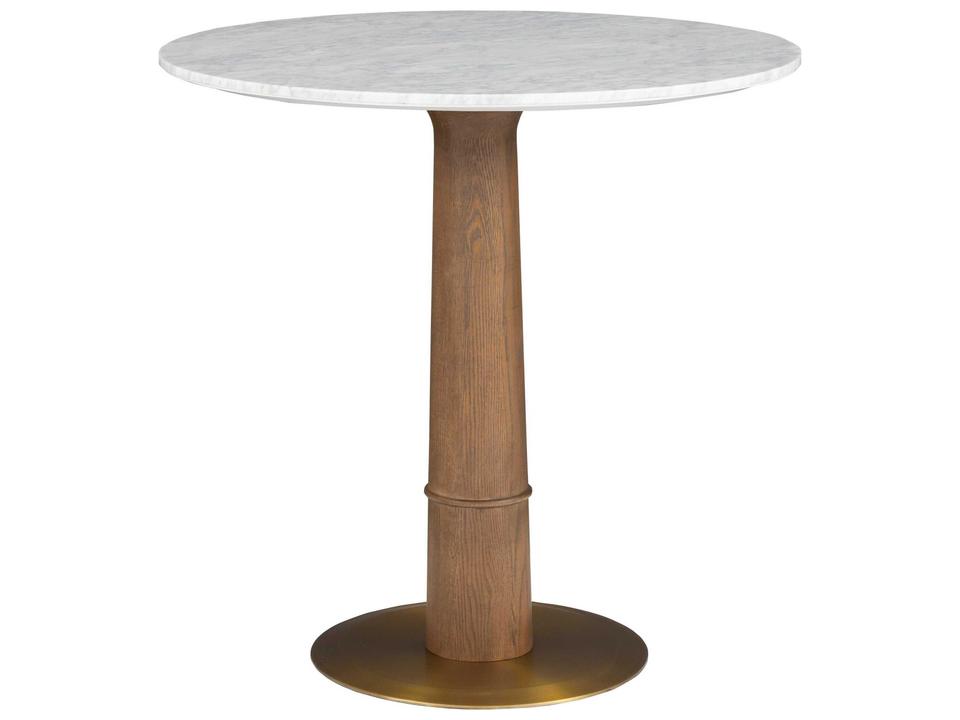 Provence Round 36-Inch Counter Height Dining Table in White Carrara Marble and Sandstone Oak