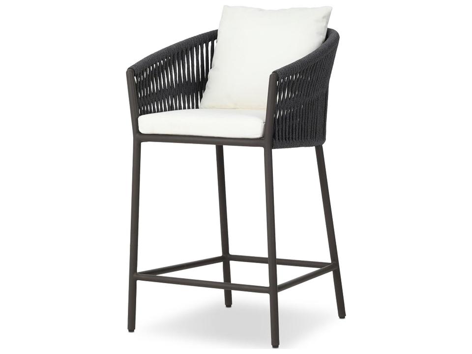 Porto Aluminum Counter Stool with Arashi Salt Olefin Cushion in Bronze