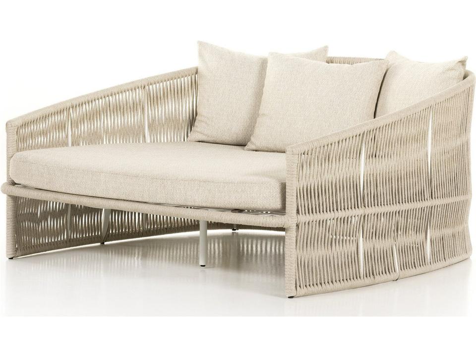 Solano White Aluminum / Ivory Rope Lounge Bed with Faye Sand Cushion