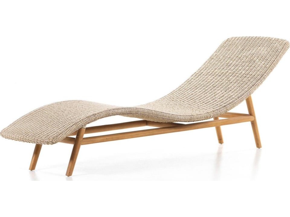 Grass Roots Portia Vintage White Chaise Lounge with Natural Teak