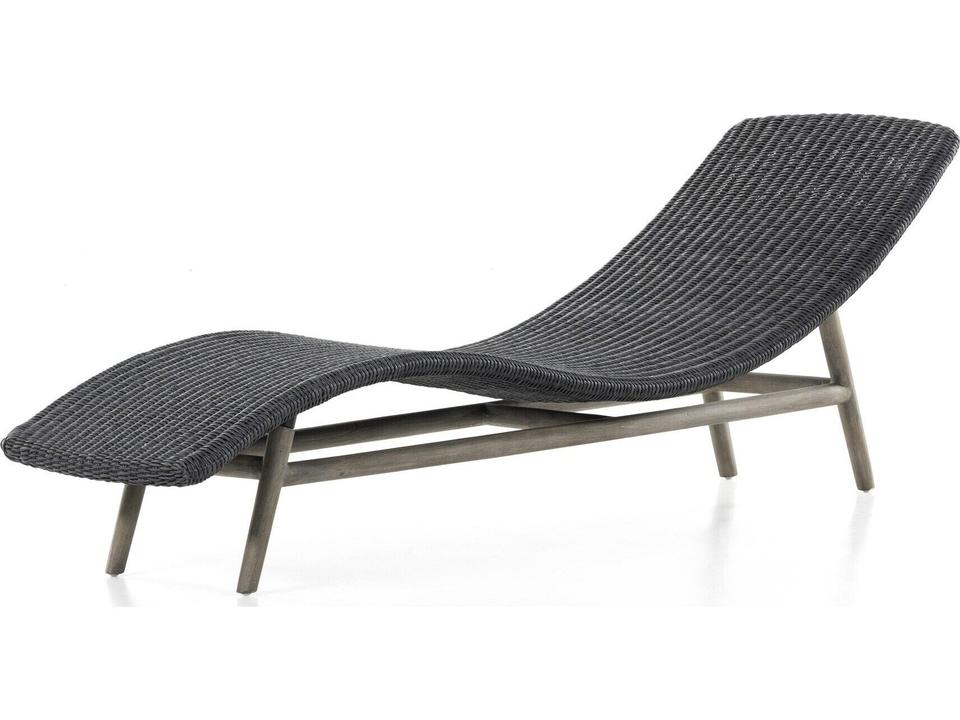 Four Hands Portia Outdoor Chaise Lounge Vintage Coal All-Weather Wicker