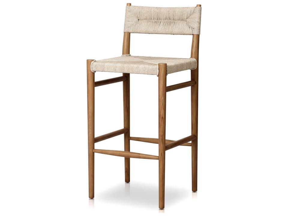 Lomas Bar Stool with Vintage White Wicker and Teak Frame