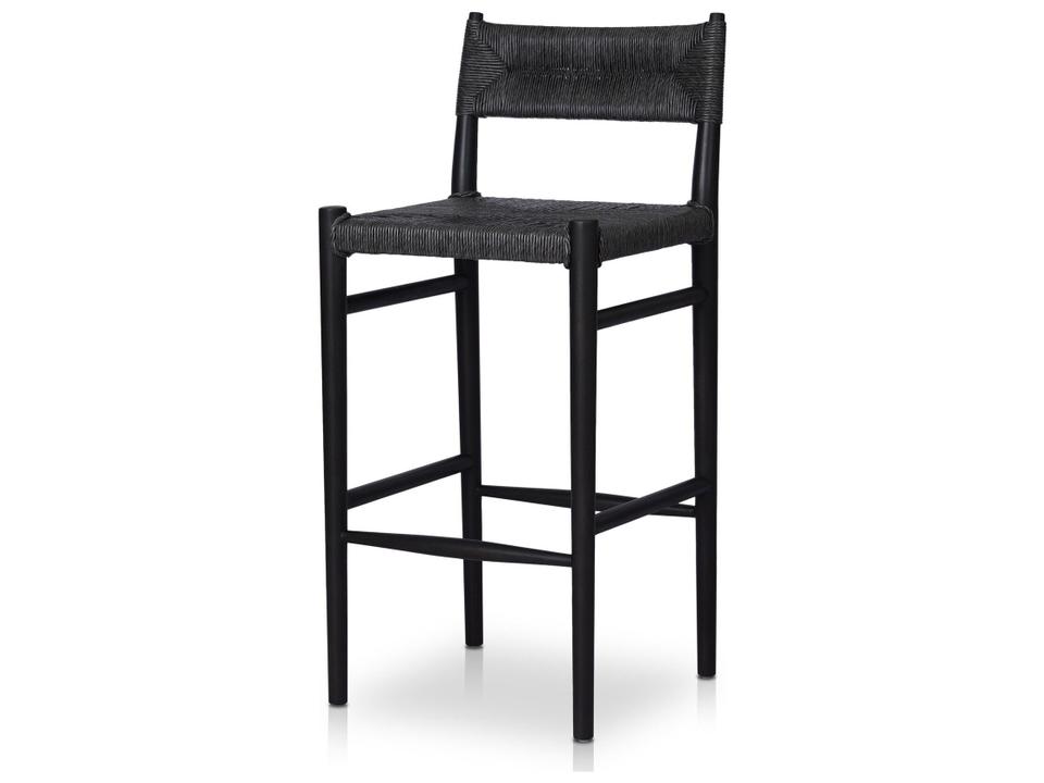 Lomas Teak and Wicker Bar Stool in Vintage Coal