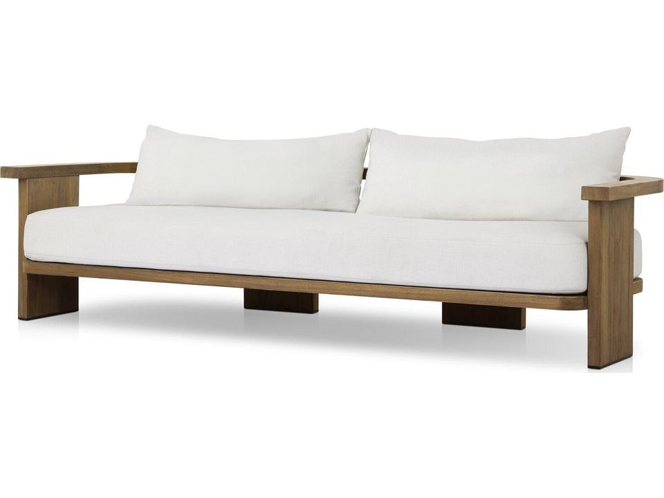 Solano Tahana Alessi Linen Stained Toasted Brown Teak Cushion Sofa