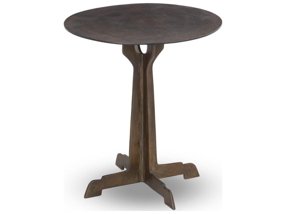 Malloy Round End Table in Antiqued Brass Aluminum