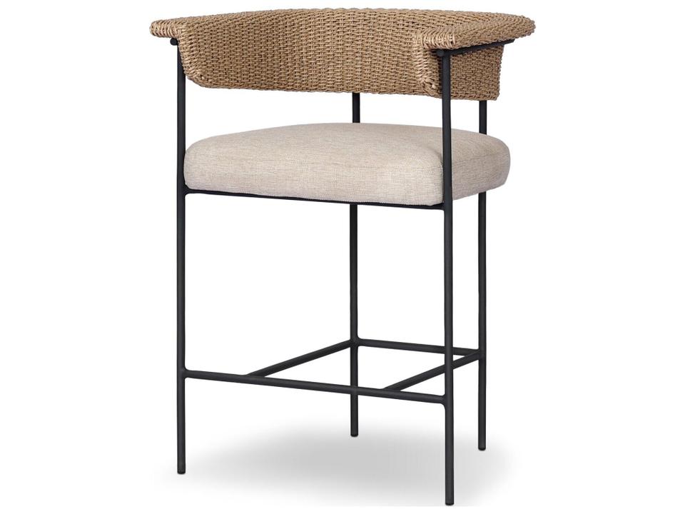 Carrie Outdoor Bar and Counter Stool in Ellor Beige with Faux Hyacinth