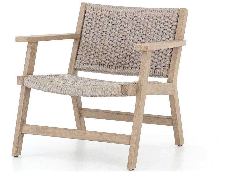 Four Hands Delano Outdoor Lounge Chair in Weathered Grey Teak and Dark Grey Rope