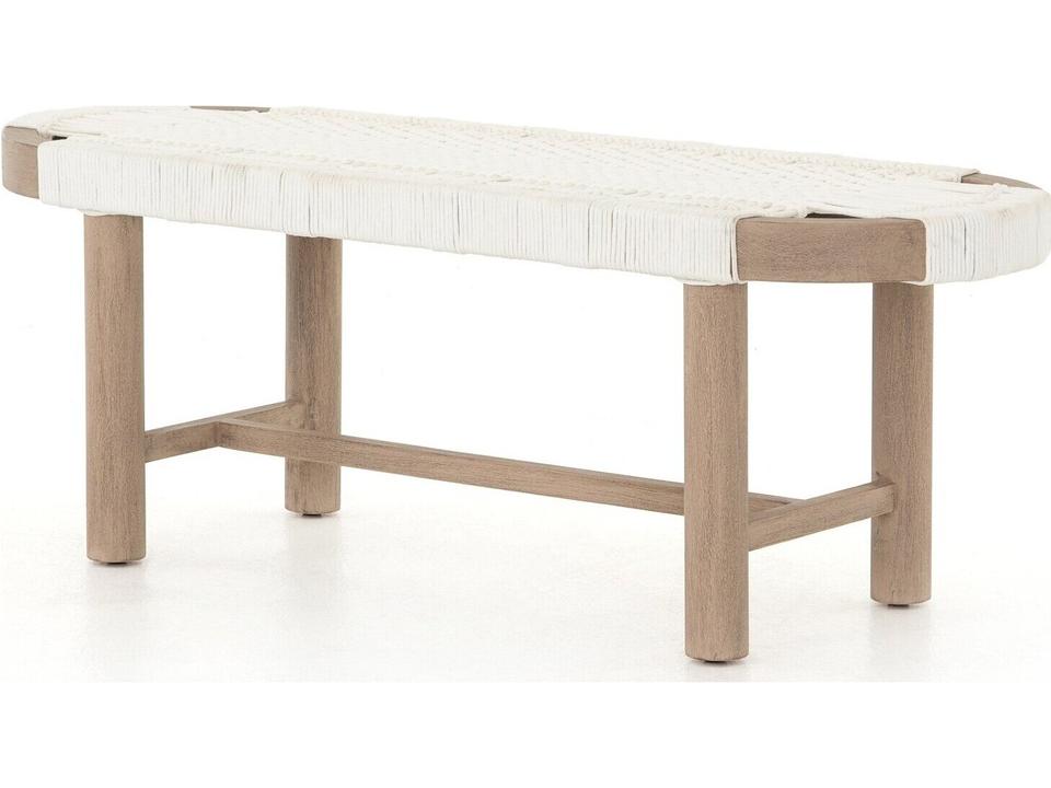 Solano Washed Brown / White Rope Teak Bench