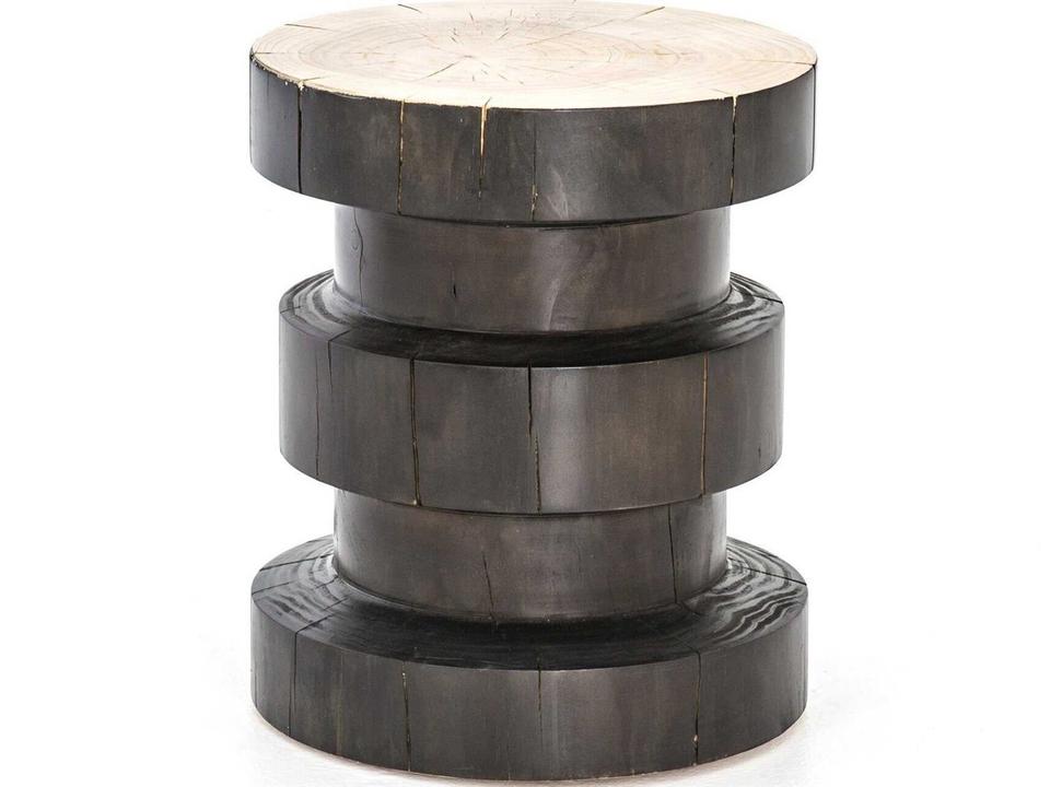 Bishop Inez Round Wood Black Pine Natural End Table
