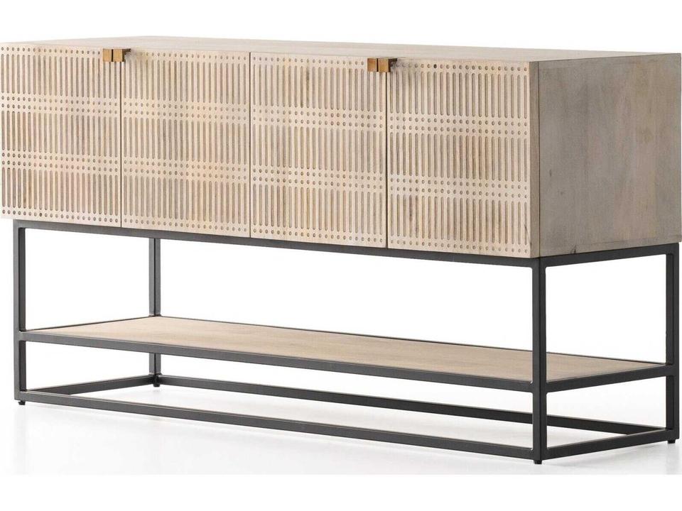 Kelby Small Media Cabinet Light Wash Carved Mango