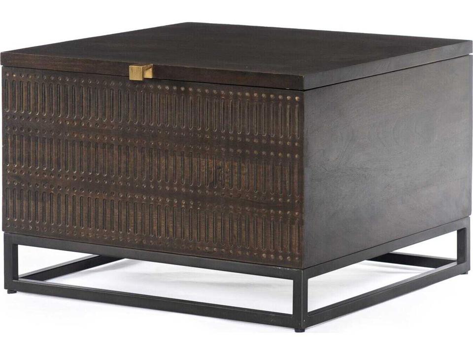 Aiden Kelby Square Wood Gunmetal Carved Vintage Brown End Table