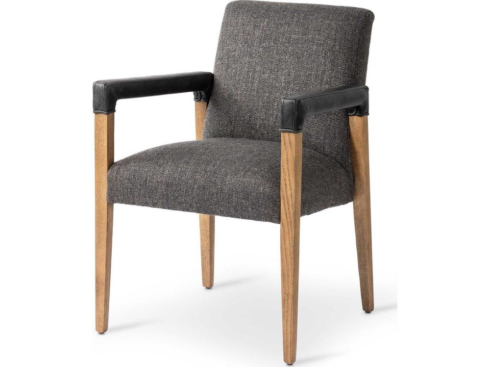 Abbott Reuben Oak Wood Gray Upholstered Arm Dining Chair