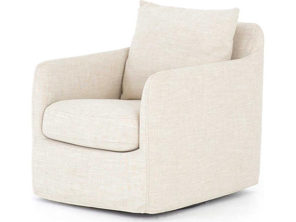 Banks Upholstered Swivel Accent Chair in Cambric Ivory Performance Fabric