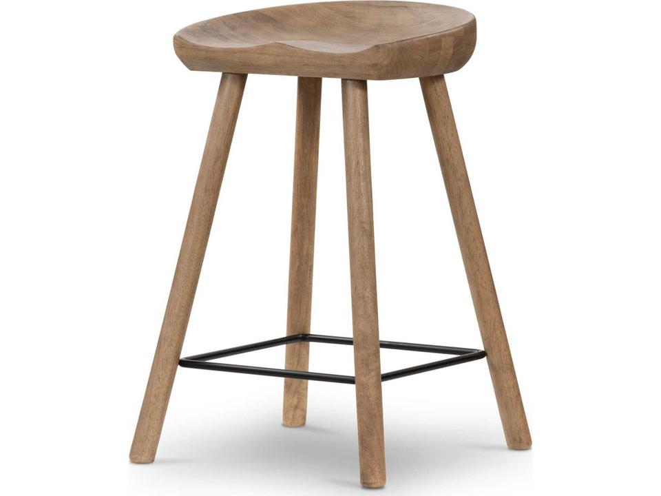 Barrett Counter Stool in Natural Parawood and Matte Black Iron
