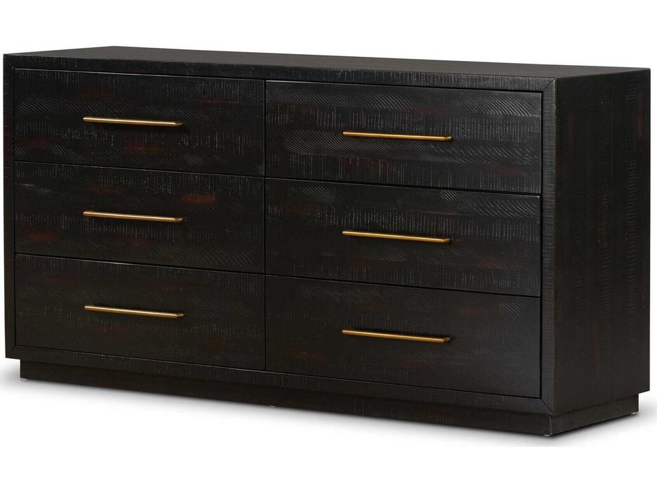 Suki 6-Drawer Dresser in Burnished Black with Brass Hardware