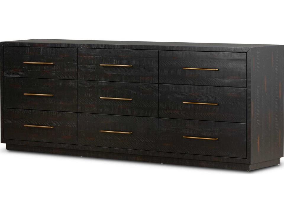 Hadley Suki 9-Drawer Dresser in Burnished Black with Brass Hardware