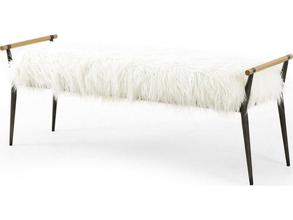 Charlotte Bench Mongolian Cream Fur Upholstery with Toasted Oak Frame