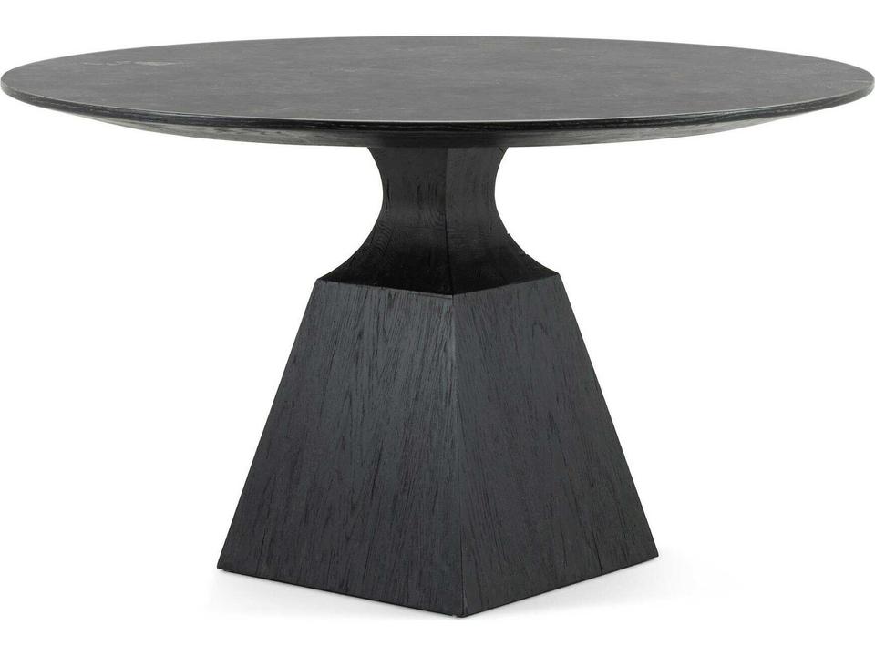 Sargon Round 53-Inch Dining Table with Bluestone Top and Oak Base