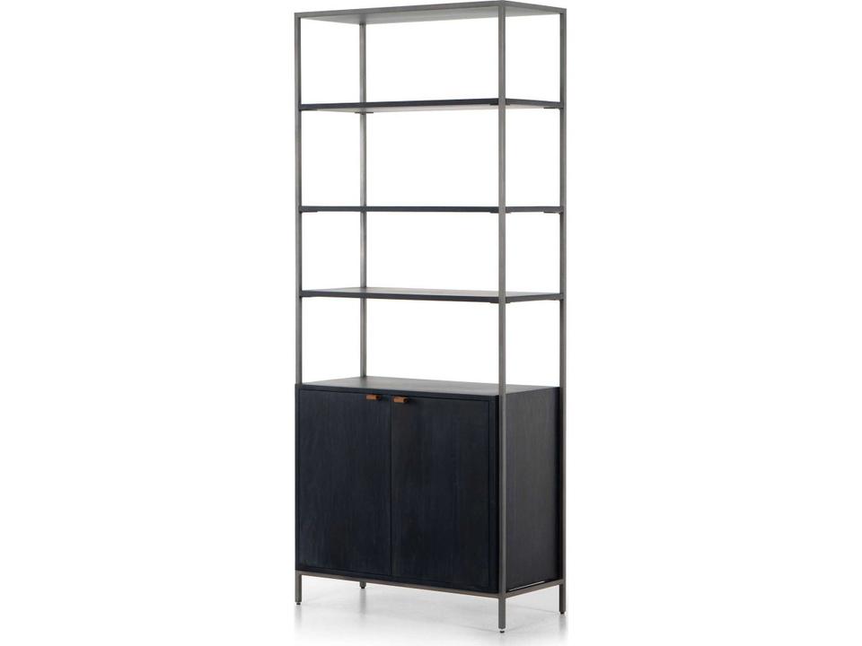 Trey Modular Wide Bookcase in Black Wash Poplar and Natural Iron