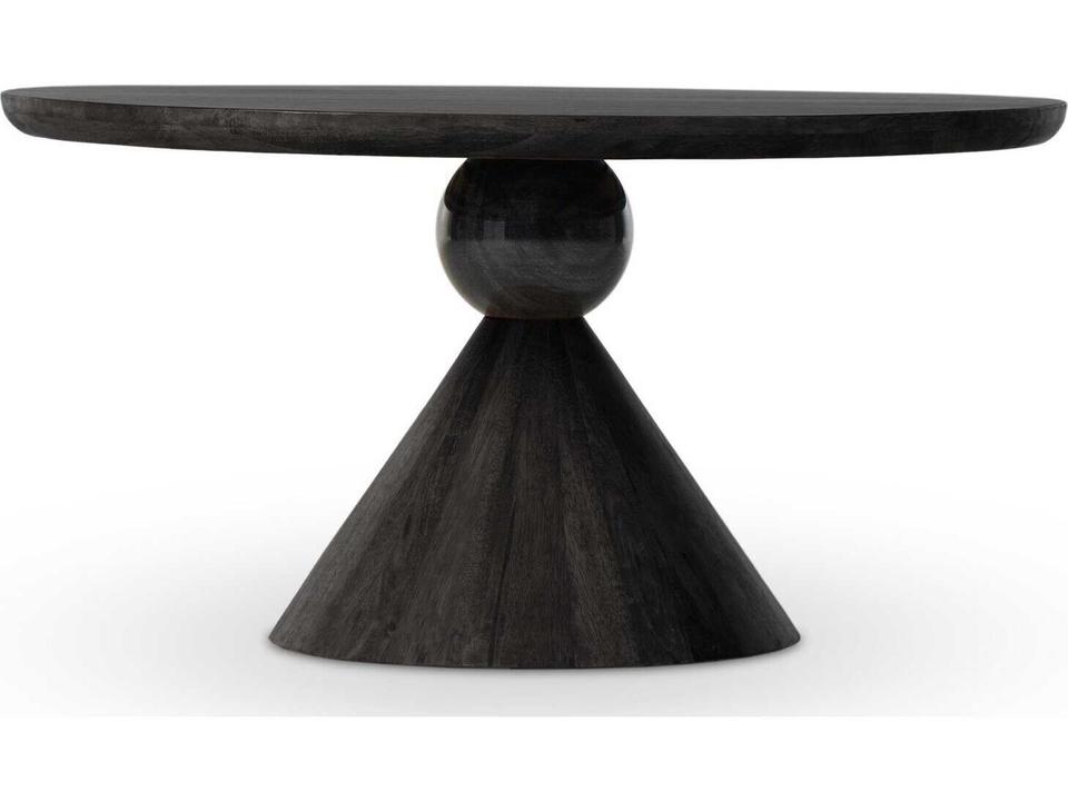 Merritt Bibianna Round 60-Inch Dining Table Worn Black Parawood Black Marble