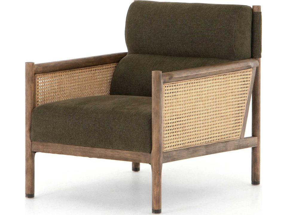 Kempsey Upholstered Accent Chair in Sutton Olive with Rattan Sides
