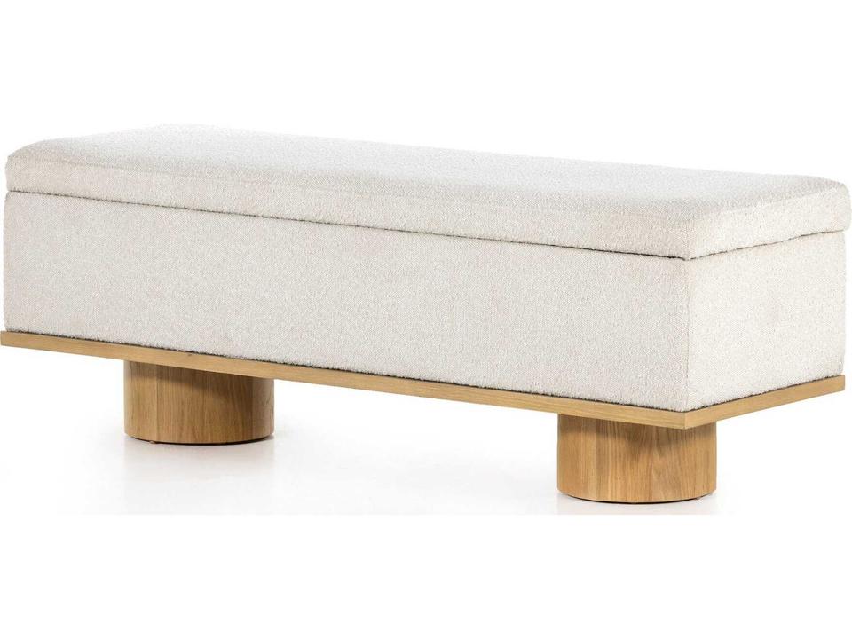 Navi Trunk Upholstered Storage Bench in Knoll Natural Boucle Buff Oak