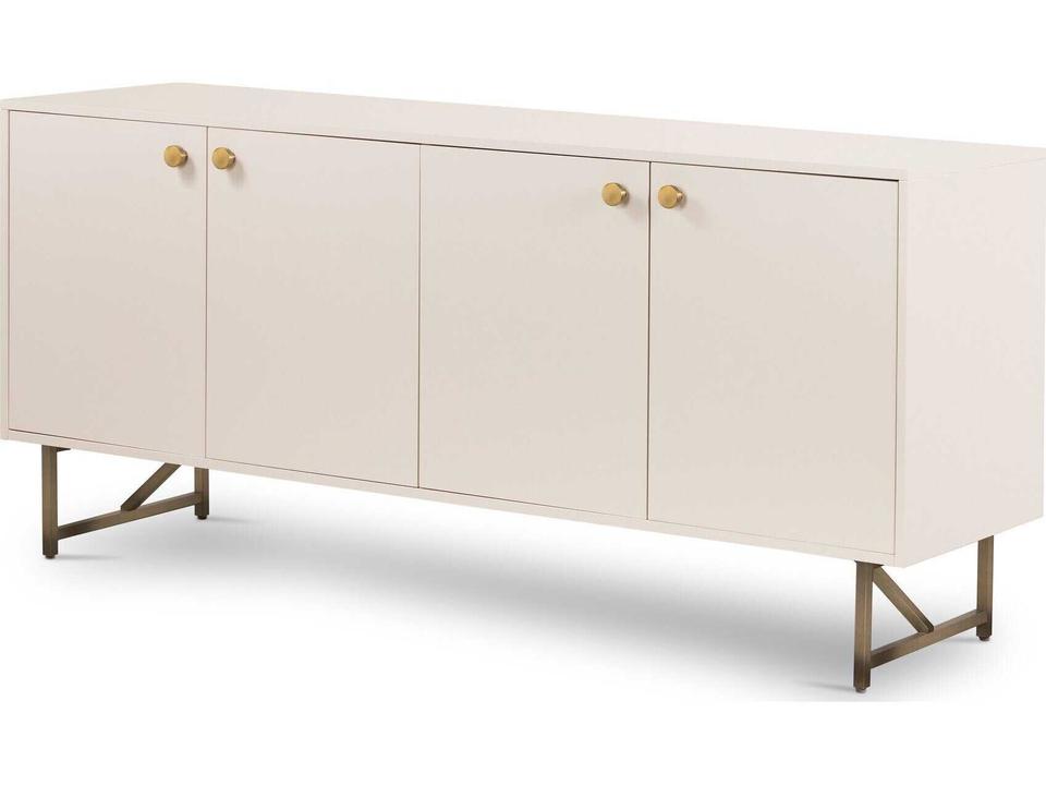 Belfast Van 72" Hardwood Aged Brass Matte Alabaster Golden Sideboard