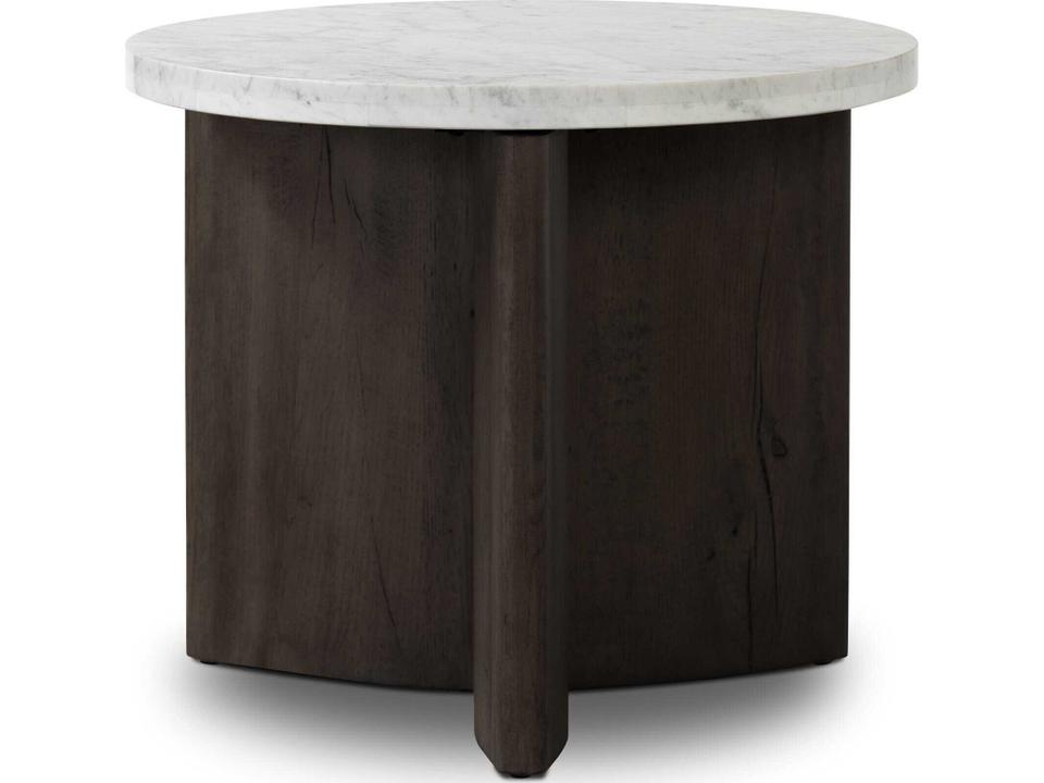 Bina Toli Round Marble Smoked Black White End Table