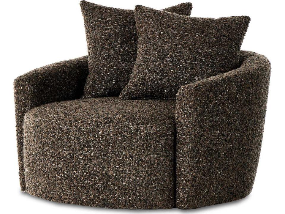Atelier Chloe Swivel Brown Fabric Accent Chair
