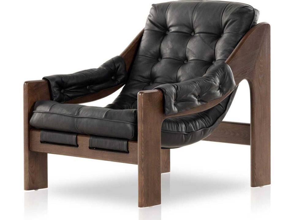 Halston Accent Chair Heirloom Black Leather and Ash