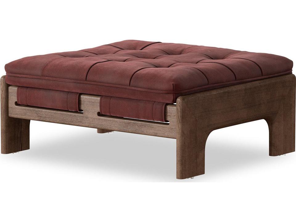 Kensington Nubuck Burgundy Leather Ottoman Tufted Seating