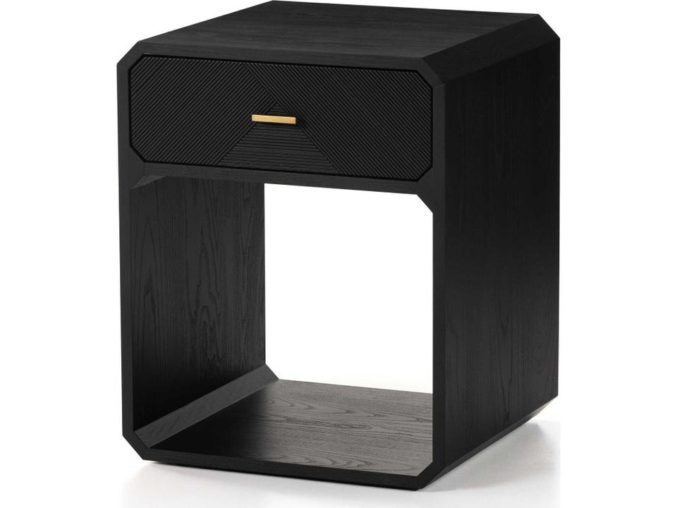 Caspian 1-Drawer Nightstand in Black Ash Veneer with Satin Brass Accents