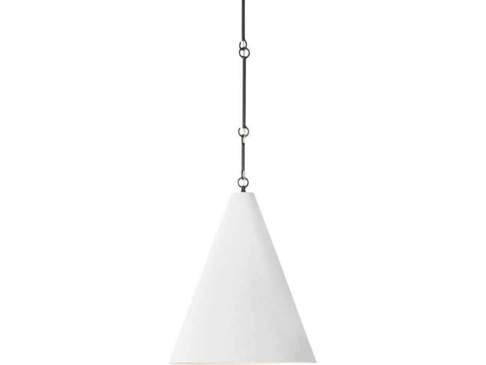 Hutton 1-Lights Matte White Plaster Antiqued Iron Black Dome Pendant